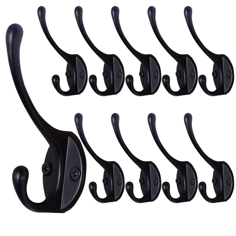 Dseap Coat Hooks Wall Mounted, Pack of 10, Metal Hooks for Hanging, Black - Image 1
